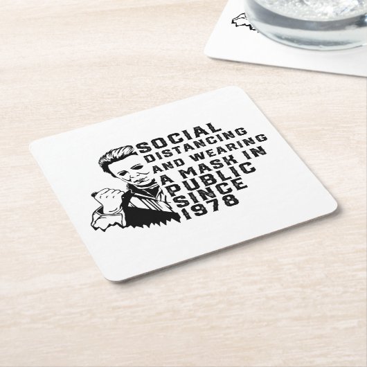 Dessous-de-verre Carré En Papier Michael Myers Distances Sociales (Incliné)