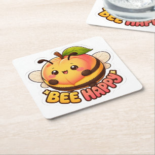 Dessous-de-verre Carré En Papier Mignon Kawaii Abeille Peche Heureux Drôle de Pun