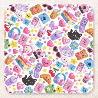 Dessous-de-verre Carré En Papier Mignon motif esthétique Y2K Kawaii sans couture –
