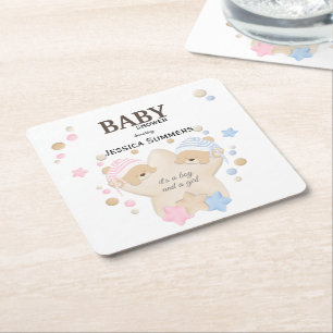 Dessous-de-verre Carré En Papier Mignonne couchage Teddy Bear Twins Baby shower Car