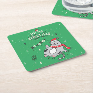 Dessous-de-verre Carré En Papier Mignonne et drôle Chat Noël joyeuses Salutations