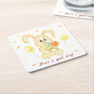 Dessous-de-verre Carré En Papier Mignonne Lapin pour une ambiance positive Poster