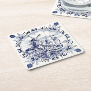 Dessous-de-verre Carré En Papier Mignonne moulin à vent Hollandais Vintage Voilier