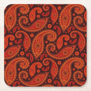 Dessous-de-verre Carré En Papier Mignons motifs paisley tourbillonnants marron