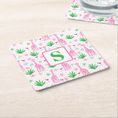 Dessous-de-verre Carré En Papier Mini Giraffes Monogrammes de Preppy Grass Cosmopol (Incliné)