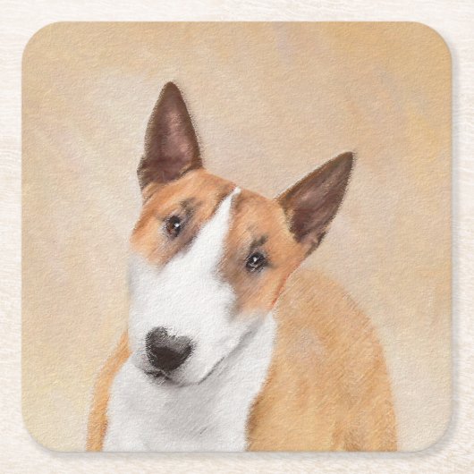 Dessous-de-verre Carré En Papier Miniature Taureau Terrier Peinture - Joli Original (Devant)