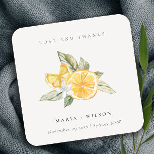 Dessous-de-verre Carré En Papier Minimal Lemon Botanical Boho Love Merci Mariage