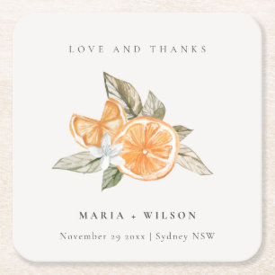 Dessous-de-verre Carré En Papier Minimal Orange Botanique Aimer Merci Mariage