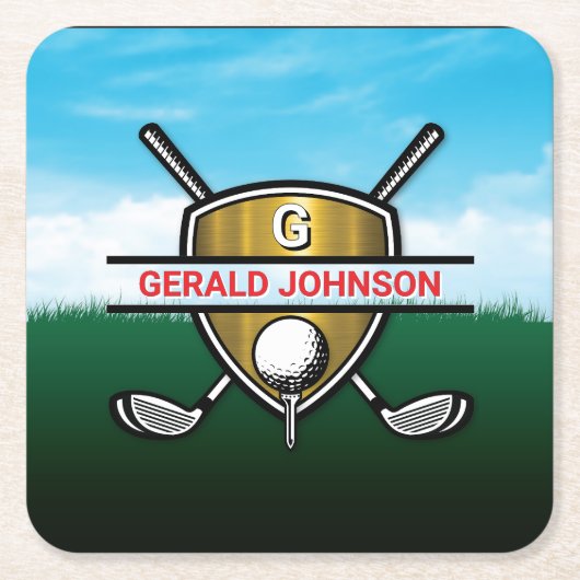 Dessous-de-verre Carré En Papier Minimalist Custom Elegant Golf Monogram (Devant)