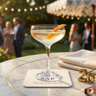 Dessous-de-verre Carré En Papier Minimalist Navy Blue Typography Graduation Party S