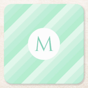 Dessous-de-verre Carré En Papier Mint Green Stripes tendance Monogramme moderne Mod