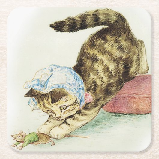 Dessous-de-verre Carré En Papier "Miss Moppet chasse une souris" de Beatrix Potter (Devant)