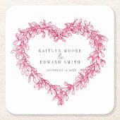 Dessous-de-verre Carré En Papier Mistletoe ligne art rouge blanc mariage hiver pers (Devant)