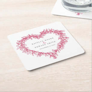 Dessous-de-verre Carré En Papier Mistletoe ligne art rouge mariage d'hiver personna