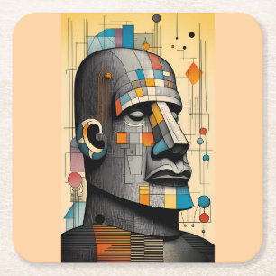 Dessous-de-verre Carré En Papier Moai du 21e siècle - Ken Gage Tiki Art