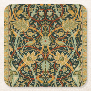 Dessous-de-verre Carré En Papier Modèle de tapisserie forestière de William Morris