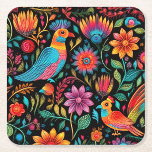 Dessous-de-verre Carré En Papier Modèle floral coloré mexicain