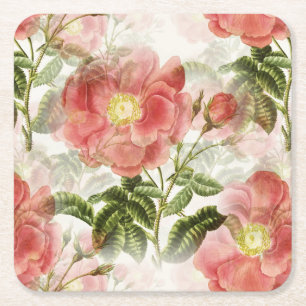 Dessous-de-verre Carré En Papier Modèle floral de Camellia rose