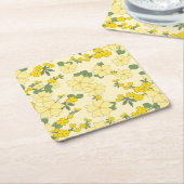 Dessous-de-verre Carré En Papier Modèle floral jaune (Incliné)