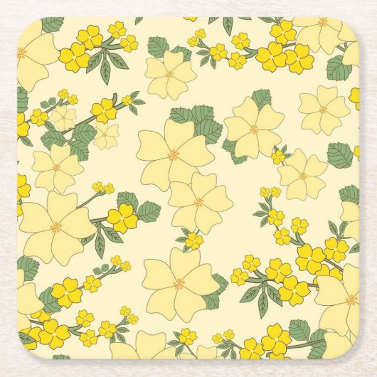 Dessous-de-verre Carré En Papier Modèle floral jaune (Devant)