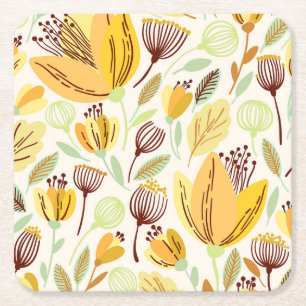 Dessous-de-verre Carré En Papier Modèle Floral Jaune à main mignonne