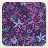 Dessous-de-verre Carré En Papier Modern Neon Purple Floral Pattern (Devant)