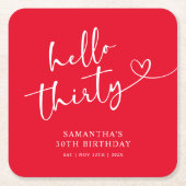 Dessous-de-verre Carré En Papier Modern Red White Hello 30th Birthday (Devant)