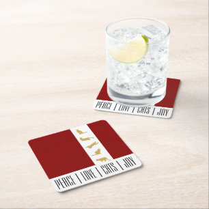 Dessous-de-verre Carré En Papier Moderne Chic Rouge Blanc et Or Noël Amateur de Cha