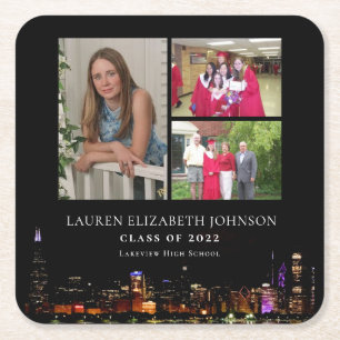 Dessous-de-verre Carré En Papier Moderne Chicago Skyline 3 - Collage de photos