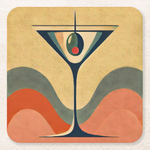Dessous-de-verre Carré En Papier Moderne du milieu du siècle "vague de martini aux