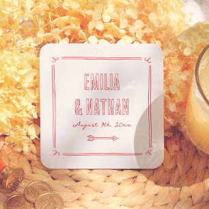 Dessous-de-verre Carré En Papier Moderne Mariage Cupidon Rétro Quirky Dessiné à la 