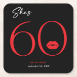 Dessous-de-verre Carré En Papier Moderne minimal lèvres rouges Elle a soixante ans<br><div class="desc">Moderne et chic, ce dessous de verre de papier d'anniversaire déclare, "elle a 60 ans" et combine le noir et blanc classique avec des accents de rouge vif, avec une paire de lèvres ludique. Le design minimal est un design simple et amusant pour célébrer l'anniversaire de l'événement. Créé par Simply...</div>