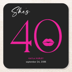 Dessous-de-verre Carré En Papier Moderne minimal rose lèvres Elle a quarante ans