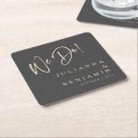 Dessous-de-verre Carré En Papier Moderne Nous Faisons Élégant Personnalisé Mariage<br><div class="desc">Custom Modern We Do Elegant Mariage noir et beige Dessous de verre papier</div>