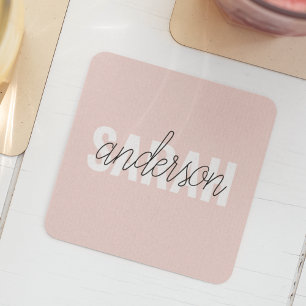 Dessous-de-verre Carré En Papier Moderne Pastel Rose Beauté Personnalisée Vous Nom