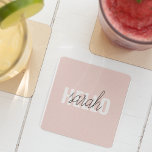 Dessous-de-verre Carré En Papier Moderne Pastel Rose Bonjour Et Vous Nom<br><div class="desc">Moderne Pastel Rose Bonjour Et Vous Nom</div>