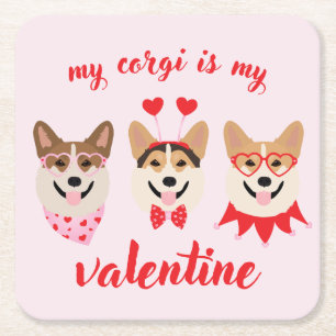 Dessous-de-verre Carré En Papier Mon Corgi est ma Saint Valentin