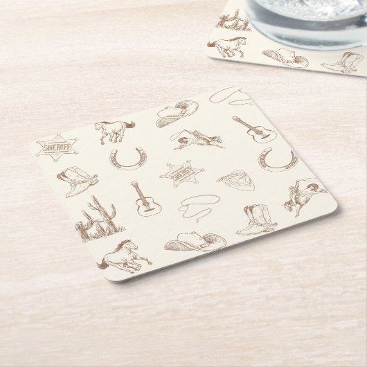 Dessous-de-verre Carré En Papier Mon premier Rodeo Cowboy Anniversaire Neutre (Incliné)