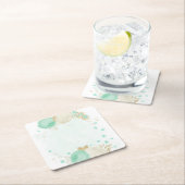 Dessous-de-verre Carré En Papier Monnaie romantique vert & fleurs blanches or (En situation)