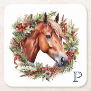 Dessous-de-verre Carré En Papier Monogram Horse Noël Vacances couronne