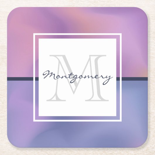 Dessous-de-verre Carré En Papier Monogramme Abstrait moderne violet et rose (Devant)