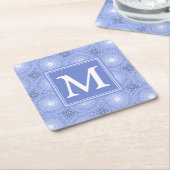 Dessous-de-verre Carré En Papier Monogramme bleu cercles motif (Incliné)