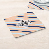 Dessous-de-verre Carré En Papier Monogramme bleu marine rose (Incliné)