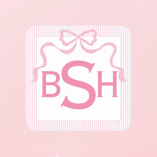 Dessous-de-verre Carré En Papier Monogramme Bow rose, ruban personnalisé