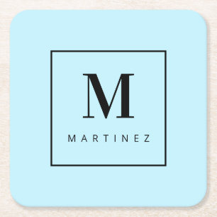 Dessous-de-verre Carré En Papier Monogramme brillant personnalisé bleu clair