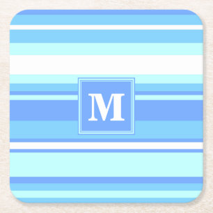 Dessous-de-verre Carré En Papier Monogramme ciel bandes bleues