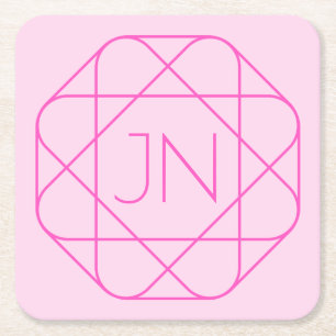 Dessous-de-verre Carré En Papier Monogramme Cool, Style de Logo Hip Rose & Magent