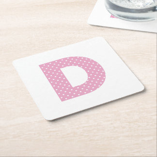 Dessous-de-verre Carré En Papier Monogramme D gras à pois blancs et rose