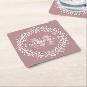 Dessous-de-verre Carré En Papier Monogramme de couronne de couple rose nouveau mari (Incliné)