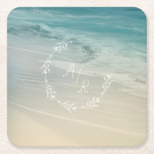 Dessous-de-verre Carré En Papier Monogramme de l'événement plage